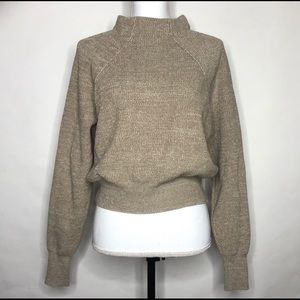Free People Marled Tan Mock Neck Cropped Sweater